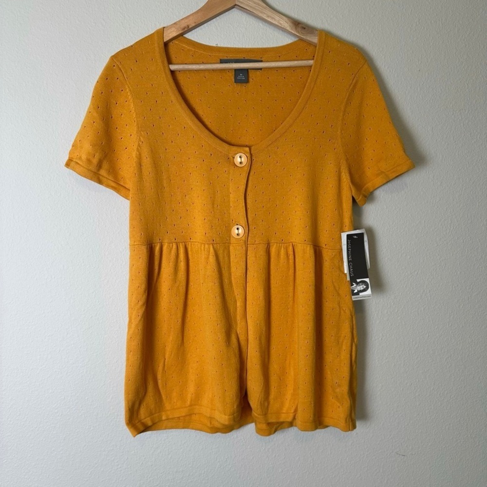 Vintage Josephine‎ Chaus Mustard Yellow Knit Sweater Top Short Sleeve Medium NWT